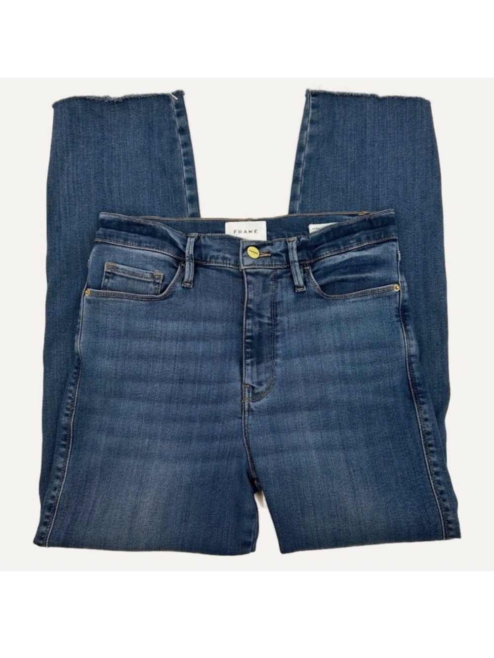 FRAME Le Sylvie Slender Straight Jeans Women’s Size 27 Raw Hem Stretch Denim - Picture 15 of 15